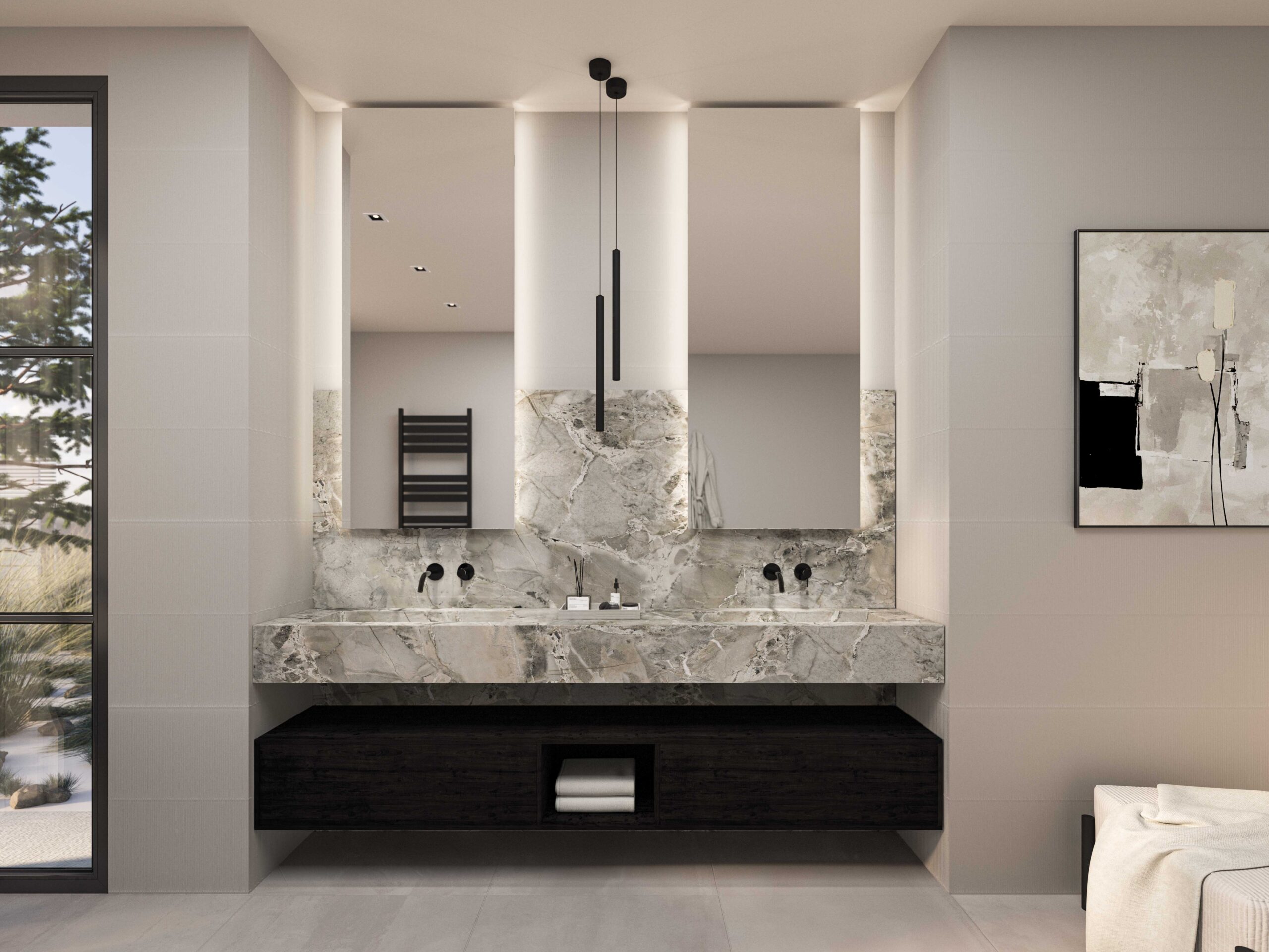 Bliss Cascata model C Karl glossy - IVY Pact inbouw wastafelmengkraan zwart chroom PVD - front - LR